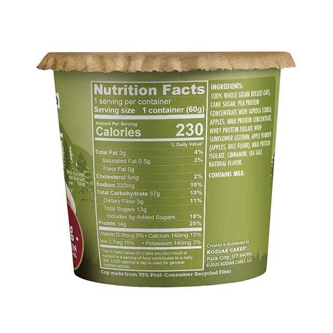 Kodiak Cakes Instant Protein Apple Cinnamon Oatmeal in a Cup 2.12oz (Pack of 12)