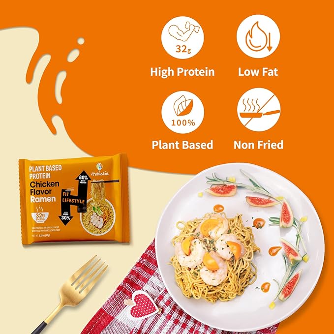 Hethstia High Protein Ramen Soup Chicken Flavor 6-Pack and Konjac Jelly Blueberry Flavor 10 Pouches Drinkable Jelly – Low Calorie Vegan Keto