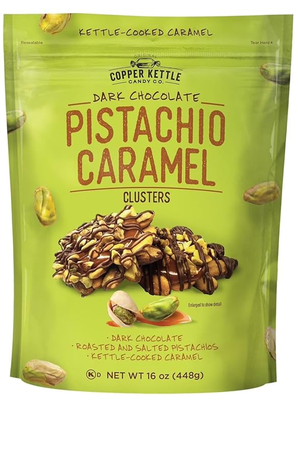 2 Copper Kettle Candy Co Dark Chocolate Pistachio Caramel Clusters 16 oz