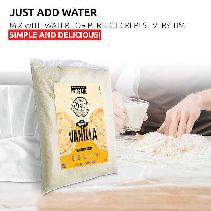 OldSoul Professional Crepe Mix | Vanilla Flavour | Dough Mix | 5 Lbs | 36 Crepes (5 Lbs Gluten Free)