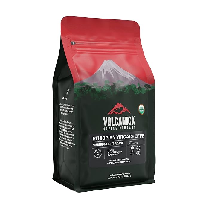 Ethiopian Coffee Yirgacheffe Region USDA Organic Whole Bean Kosher Fresh Roasted 16-ounce