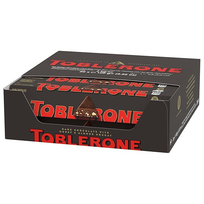 TOBLERONE Dark Chocolate Bar with Honey and Almond Nougat Bulk Chocolate 20 - 3.52 oz Bars
