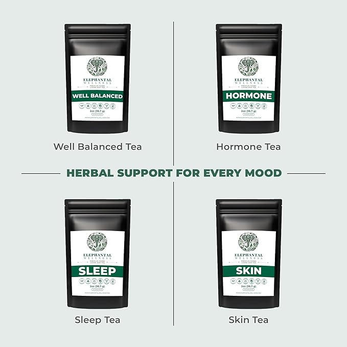 Elephantal Wellness Premium Menopause Herbal Tea | Hormonal Balance &amp Hot Flash Support with Chaste Berry Red Clover Black Cohosh &amp Valerian | Handmade Caffeine-Free Non-GMO Loose Leaf Ble