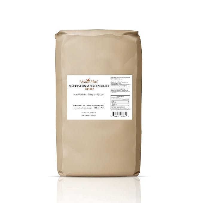 Monk Fruit Zero Calorie Sweetener (2x Sugar Sweet Golden) 25kg/55Lbs- Granular Powder Blended with Erythritol - Sweet Natural Alternative to Xylitol and Stevia - Sugar Replacement for Keto Paleo L