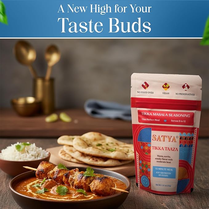 Satya Tikka Masala Powdered Seasoning Mix 1.31 oz Sachets (Pack of 5-185gm) – Smoky Indian Paneer Tikka Masala for Vegetables Chicken - Vegan Gluten &amp Dye Free Low Sodium Authentic Indian Spice