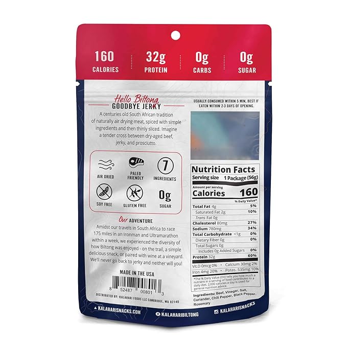 Kalahari Biltong | Air-Dried Thinly Sliced Beef | Spicy Peri Peri | 2oz (Pack Of 5) | Sugar Free | Keto &amp Paleo | Gluten Free | Better Than Jerky