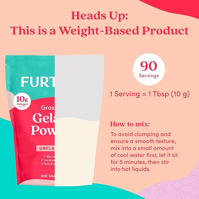 Further Food Premium Gelatin Powder – Unflavored Grass-Fed &amp Pasture-Raised Beef Hide Non-GMO Sugar-Free Keto &amp Paleo Friendly 31.74 oz