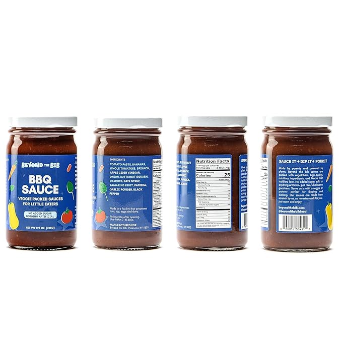 Beyond the Bib - Toddler and Kids Healthy Meal Sauces and Dips - Made with Vegetables No Added Sugar No Salt No Artificial Ingredients - Ready to Eat - For 24+ Months (Tomato BBQ Thai Coconut)