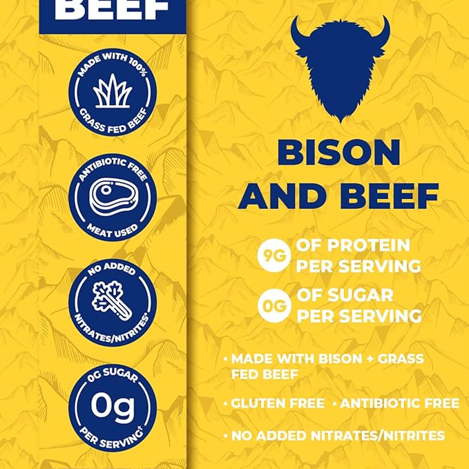 Apex Wild Game Gluten Free Keto Paleo Grass Fed Beef Zero Sugar Jerky Meat Snack Stick 1oz 12-Pack Bison