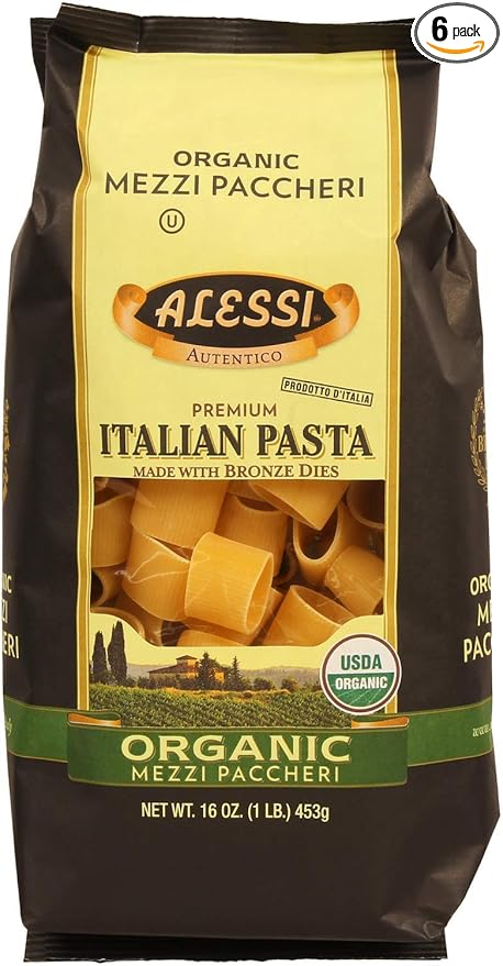Alessi Organic Mezzi Paccheri Pasta Kosher 16 Ounces (Pack Of 6)