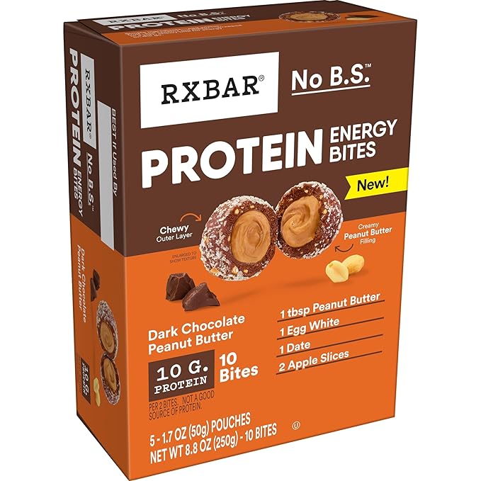 RXBAR Protein Energy Bites Gluten Free Energy Snacks Protein Snacks Dark Chocolate Peanut Butter (60 Bites)
