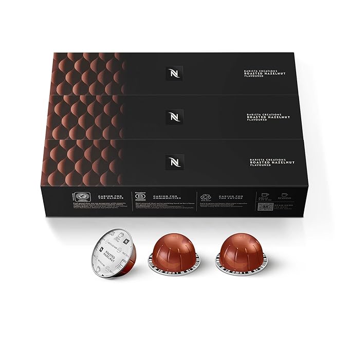 Nespresso Capsules Vertuo Roasted Hazelnut Medium Roast Coffee 30 Count Coffee Pods Brews 7.8oz.