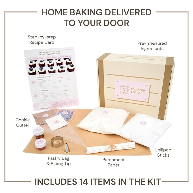 CrumbleCrate Red Velvet Brownie Bites &amp Red Velvet Cake Pops DIY Baking Kit | 2-in-1 Gourmet Dessert Making Set | Pre-Measured Ingredients &amp Tools | Baking Gift