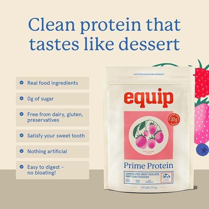 Equip Foods Prime Protein Powder | Clean Grass Fed Beef Protein Powder | Carnivore Protein Isolate | Paleo Keto Friendly | Gluten &amp Dairy Free | Helps Build &amp Repair Tissue | 30 Servings St
