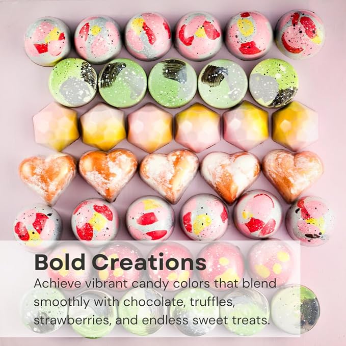 Chefmaster 12 Bottle Set of Candy Colors True-Tone Shades Oil-Based Professional-Grade Dye Chocolate Strawberries Cake Pops Decorating Easy-to-Use Manufactured in the USA 0.64 oz Each