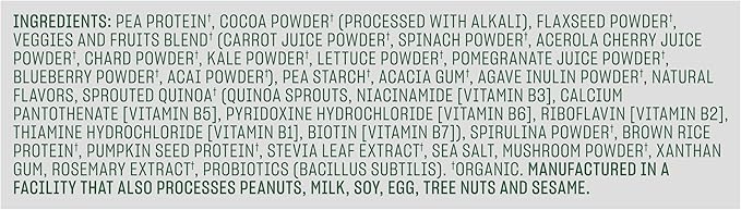 Vega Organic All-in-One Vegan Protein Powder Chocolate - Superfood Ingredients Vitamins &amp Sport Premium Vegan Protein Powder Chocolate(45 Servings) 30g Plant Based Protein5g BCAAs