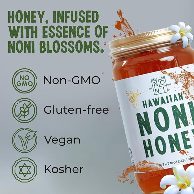 Healing Noni - Hawaiian Honey - All-Natural - 1-Pack Glass Jar 48oz