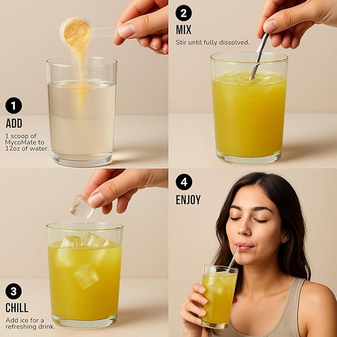 MycoMate Lifted Lemonade Instant Yerba Mate Powder with 4 Functional Mushrooms Collagen &amp Adaptogens Clean Energy Drink Mix for Focus Gut Health &amp Immunity No Sugar 30 Servings