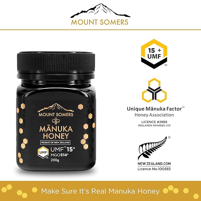 Mount Somers Premium Manuka Honey MGO 514+ / UMF 15+ 100% Pure New Zealand Manuka Honey - Genuine Natural Superfood - UMF Certified &amp Traceable 8.8oz Jar