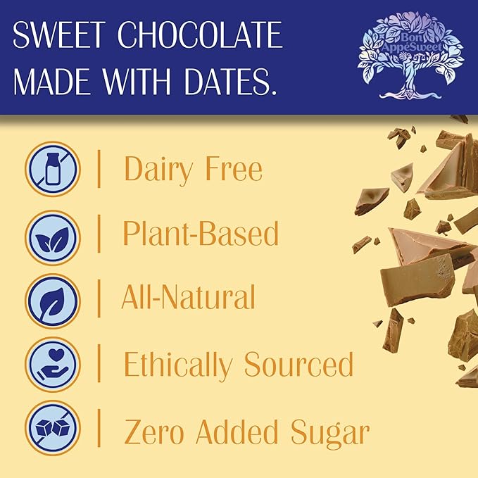 Bon Appesweet Date Sweetened Chocolate Bar - Golden Chocolate | 2.2 Ounce (Pack of 5) | Organic Zero Added Sugar 37% Cacao Plant Based Dairy Free and Guilt Free!