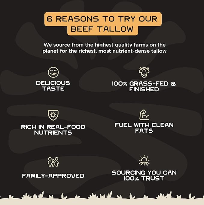 Lineage Provisions - 100% Grass-Fed &amp Finished Beef Tallow – 3-Pack Glass Jars – US-Raised Cattle – Nose-to-Tail Rendered – Cooking Oil Alternative Keto &amp Paleo Friendly