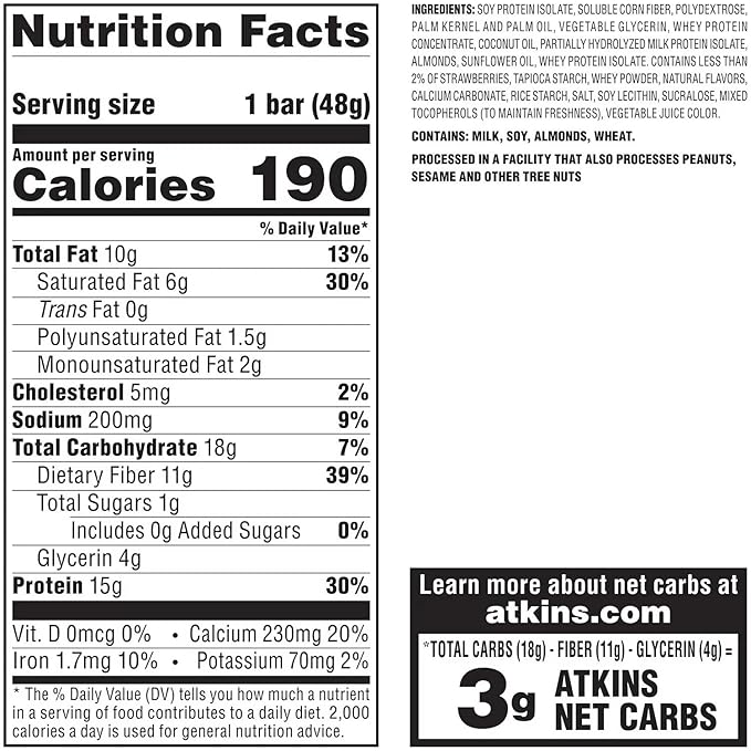 Atkins Strawberry Shortcake Protein Meal Bar (14 Count + 2 Bonus Bars)