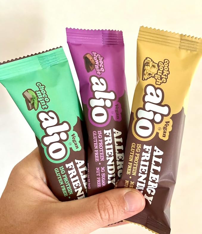 Alio Protein Bars - 3-Flavor Combo Box (12 Bars) – Free From The Top 9 Food Allergens High Protein Low-Calorie Vegan Gluten-Free Nut-Free Non-GMO Plant-Based Seed Oil Free Delicious &amp Hea