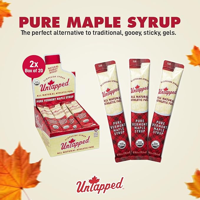 UnTapped Maple Syrup Packets Box of 20 Pack of 2 | Pure Maple Syrup Gel Packs for Runners | Single-Serve Running Energy Gels | Low Glycemic | Fuel to Keep You Running Longer