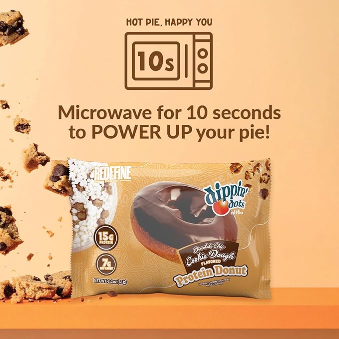 Redefine Foods Dippin' Dots Protein Donut - 8 Count - Chocolate Chip Cookie Dough Flavor - 15g of Protein Per Serving - No Artificial Ingredients