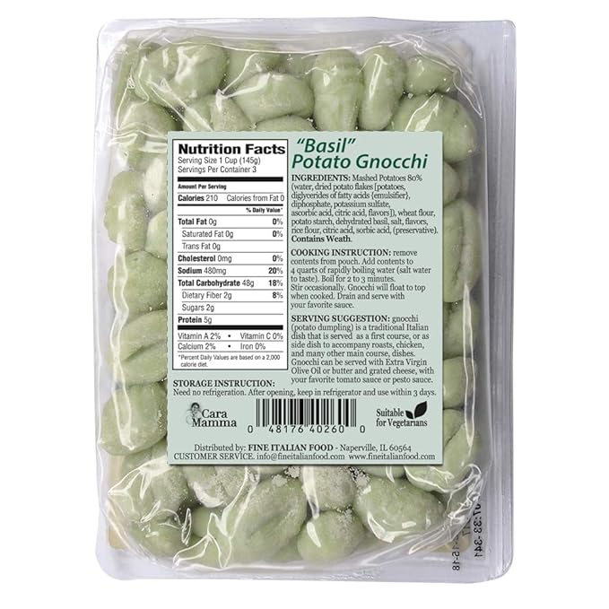 Mantova Cara Mamma Basil Potato Gnocchi Pasta 16 Ounce (Pack of 6)
