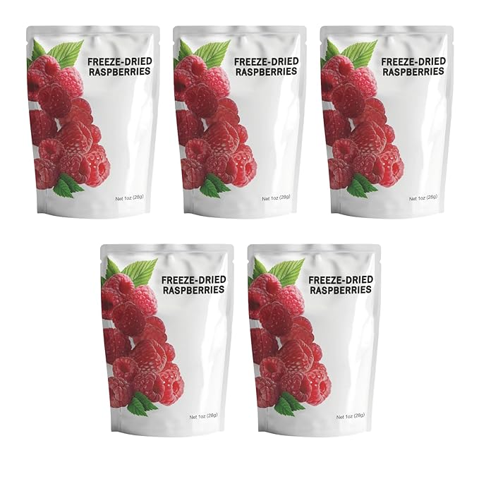 Wise Harvest Freeze-Dried Raspberries – Five 1oz Packs | Single Ingredient Snack | 100% Real Fruit No Sugar Added Just Crunch | Healthy Vegan Gluten-Free Snack for Kids &amp Adults