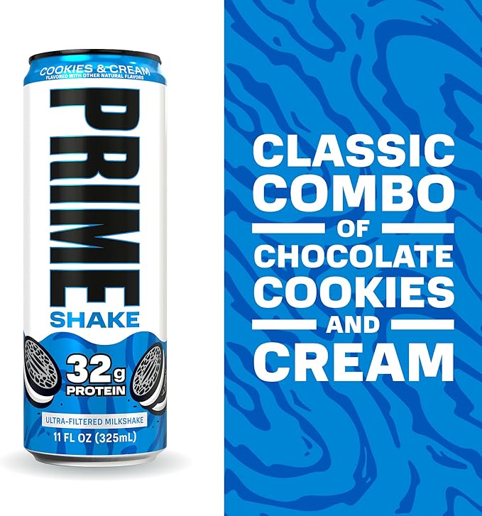 PRIME Shakes Cookies &amp Cream 32g Protein Shake for Muscle Support &amp Recovery Ultra-Filtered Milk Lactose Free Low Sugar Low Calorie Ready to Drink 11 fl oz 12 Pack