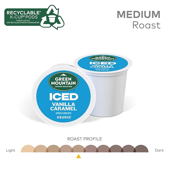 Green Mountain Coffee Roasters ICED Vanilla Caramel Single Serve Keurig K-Cup Pods Flavored Iced Coffee 48 Count