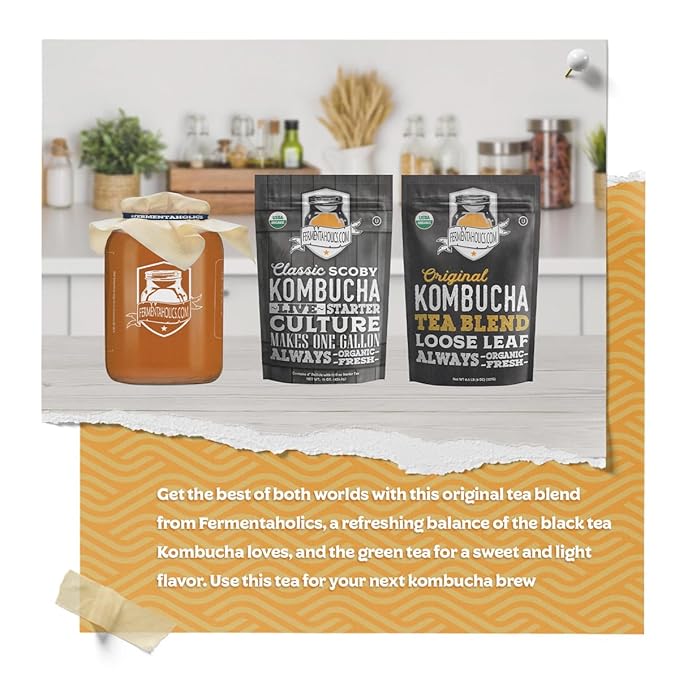 Fermentaholics USDA Certified Organic Kombucha Tea Blend | Makes 22 Gallons of Kombucha | Kosher Certified | Organic Black and Green Tea Blend | Loose Leaf (8 oz)