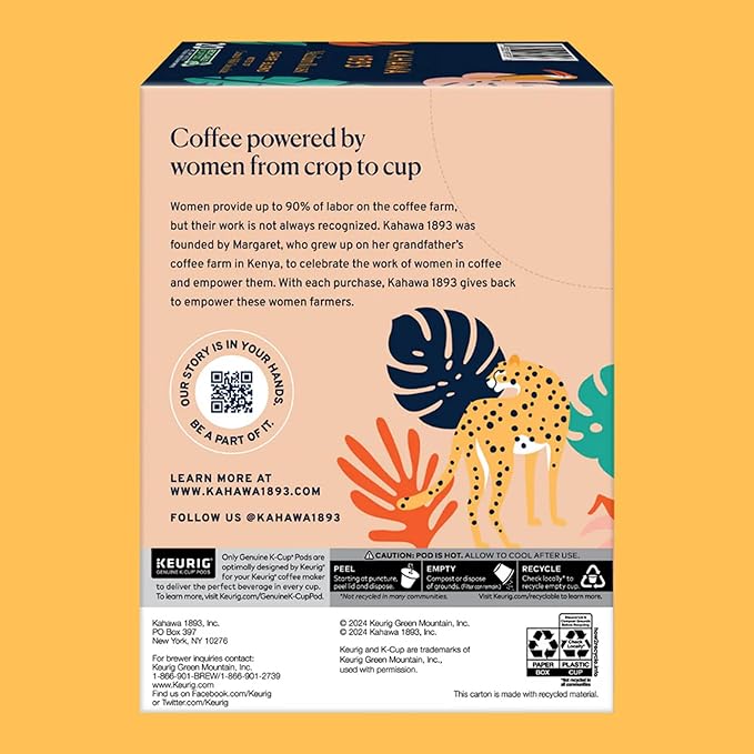 Kahawa 1893 Medium Roast Coffee K-Cup Pods Safari Blend (20 Count) - As Seen on Shark Tank High Antioxidants Naturally Sweet Organically Grown &amp Cultivated Ethically &amp Sustainably Sourced
