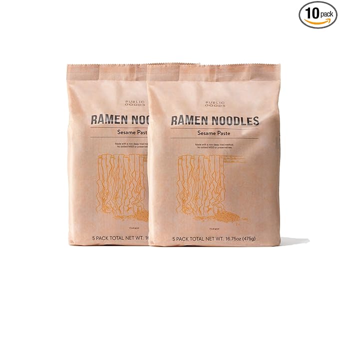 Public Goods Ramen Noodles | Brothless Vegan &amp Vegetarian Instant Ramen | Healthy High Protein Asian Noodle | Preservative Free | No Added MSG | Sesame Paste (10 Pack)