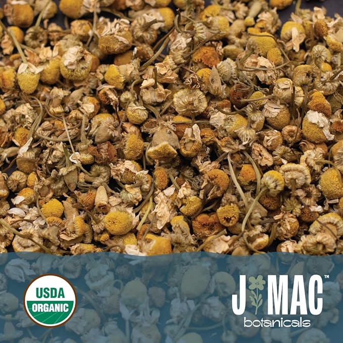 J Mac Botanicals Organic Chamomile Flowers (1 pound) Certified USDA Organic. Whole Dried Chamomile Flower Loose Leaf Tea