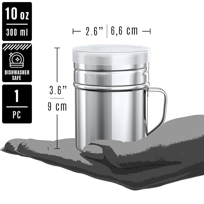 [6-pcs] 10 oz Seasonings Spice Shakers with Adjustable Fan-Style Lids and Handles + [1-pc] 10 oz Stainless Steel Salt Pepper Dredge Shaker with Plastic Cap and Handle Bundle