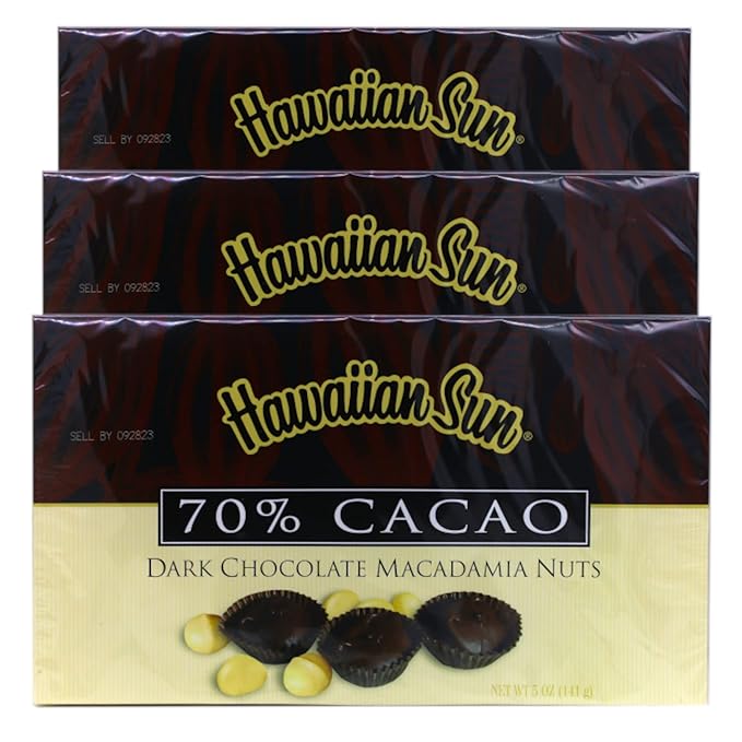 Hawaiian Sun Island Chocolates Gift Pack - Kona Crunch 70% Cacao Dark Chocolate Macadamia Nuts 5 oz