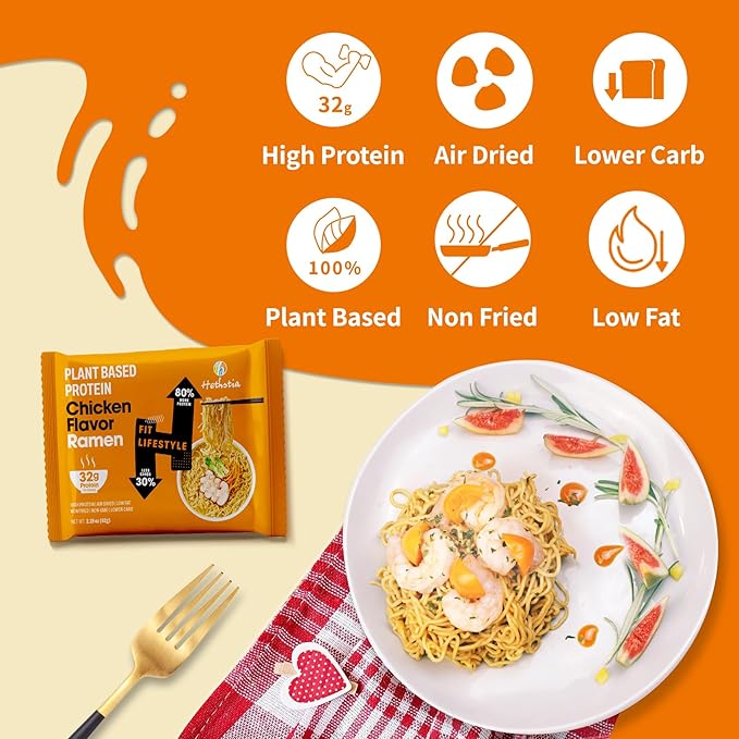 Hethstia Bundle – Konjac Shirataki Rice &amp High Protein Ramen Chicken Flavor 10 Konjac Rice Packs + 6 Chicken Ramen Bags Vegan 32g Plant Protein Low Fat Non-GMO Healthy Meal Kit