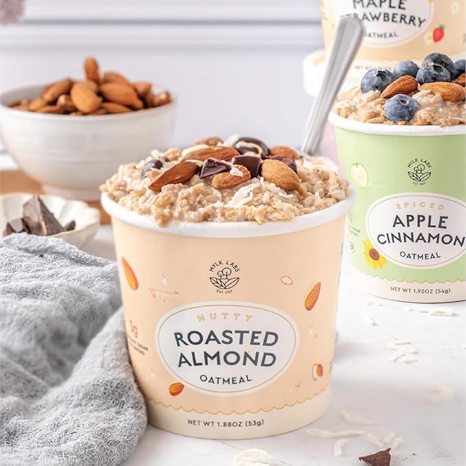 Mylk Labs Roasted Almond Protein Oatmeal Cups Whole Grain Low Sugar High Fiber Breakfast with Superfoods Quick &amp Easy On the Go Instant Oatmeal Rolled Oats Gluten Free Vegan Nut Free 6