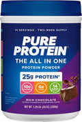 Pure Protein All-In-One Powder Rich Chocolate - Whey &amp Collagen High Fiber Vitamins No Added Sugar Non-GMO Gluten-Free 1.25lb