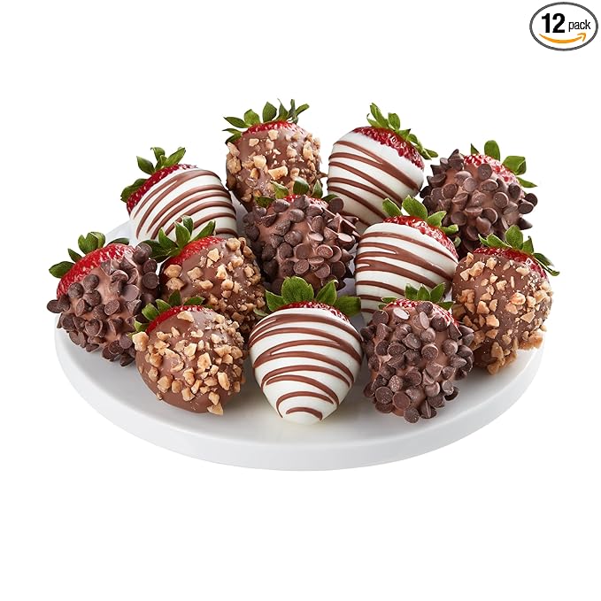 Shari’s Berries Gourmet Dipped Fancy Strawberries | Chocolate Covered Strawberry Gift Box | Ideal for Valentine's Day Anniversary Birthdays Congratulations or Saying Thank You (Full Dozen 12 Berr