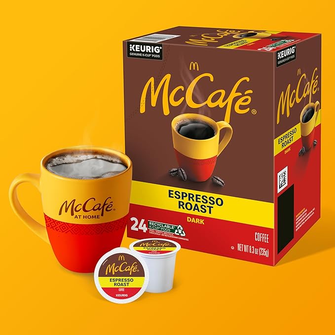 McCafe Espresso Roast Coffee Keurig Single-Serve K-Cup Pods 96 Count (4 Packs of 24) Dark Roast Made with Arabica Beans Bold Flavor with Bittersweet Chocolate &amp Toasted Nut Notes