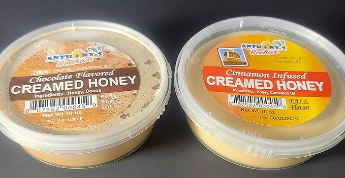 3 pack of Assorted Flavors (Plain Chocolate Cinnamon) Raw Pure Gourmet Creamed (Spun Whipped) Honey Handcrafted by Kansas Beekeepers - 10 oz Jars. 100% Natural Spreadable and Delicious
