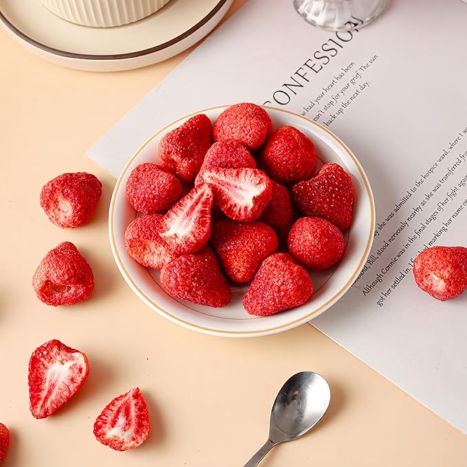 7.05OZ/200g Premium Whole Freeze Dried Strawberries 95-100 per bagWhole Big Natural Dried Strawberries No AdditivesDehydrated Strawberry No Sugar AddedSnacks