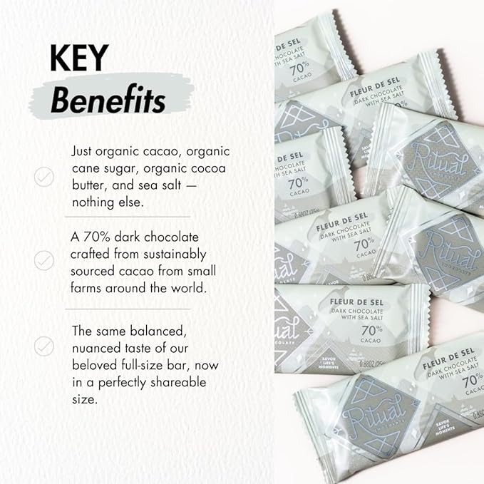 Ritual Chocolate Fleur de Sel Mini Bars 8-Pack – 70% Dark Chocolate with Fine French Sea Salt – Artisan Bean-to-Bar 25g Each