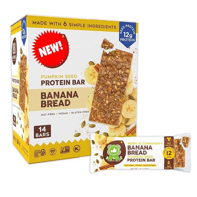 Banana Bread Protein Bars - Plant Based Seed-Based Protein School Safe Nut-Free Gluten-Free 1.6 oz (14 Count)