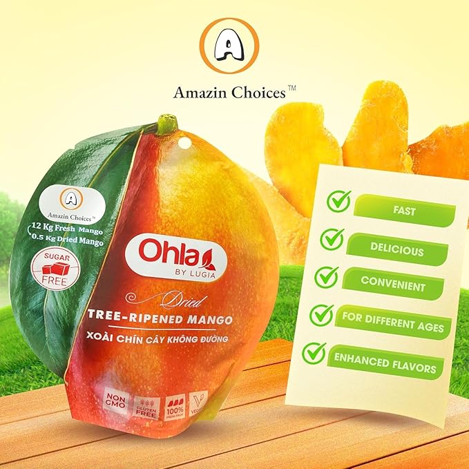 Dried Tree-Ripened Mango 21.15 Oz - Pack of 3 - Premium Dried Mango Strips Unsweetened Non-GMO Vegan Gluten Free Sugar-Free Fruit Slices by Amazin Choices. Snack Viet Mangoes Slices