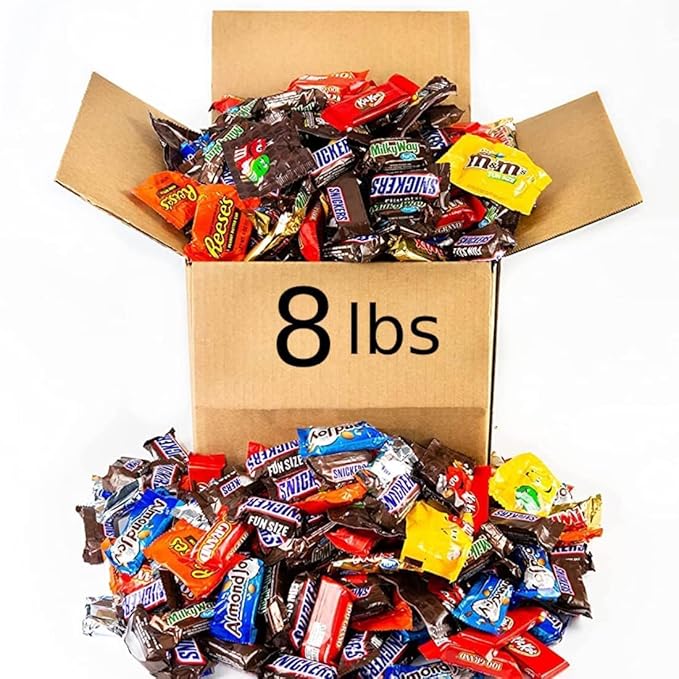 Bomber 8 lb Bulk Candy Box - Fun Size Candies Individually Wrapped Treats &amp Snacks Bulk Candy Mix for Easter Gifts for Adults &amp Kids (Assorted) (8.0lb Fun Size Chocolate)